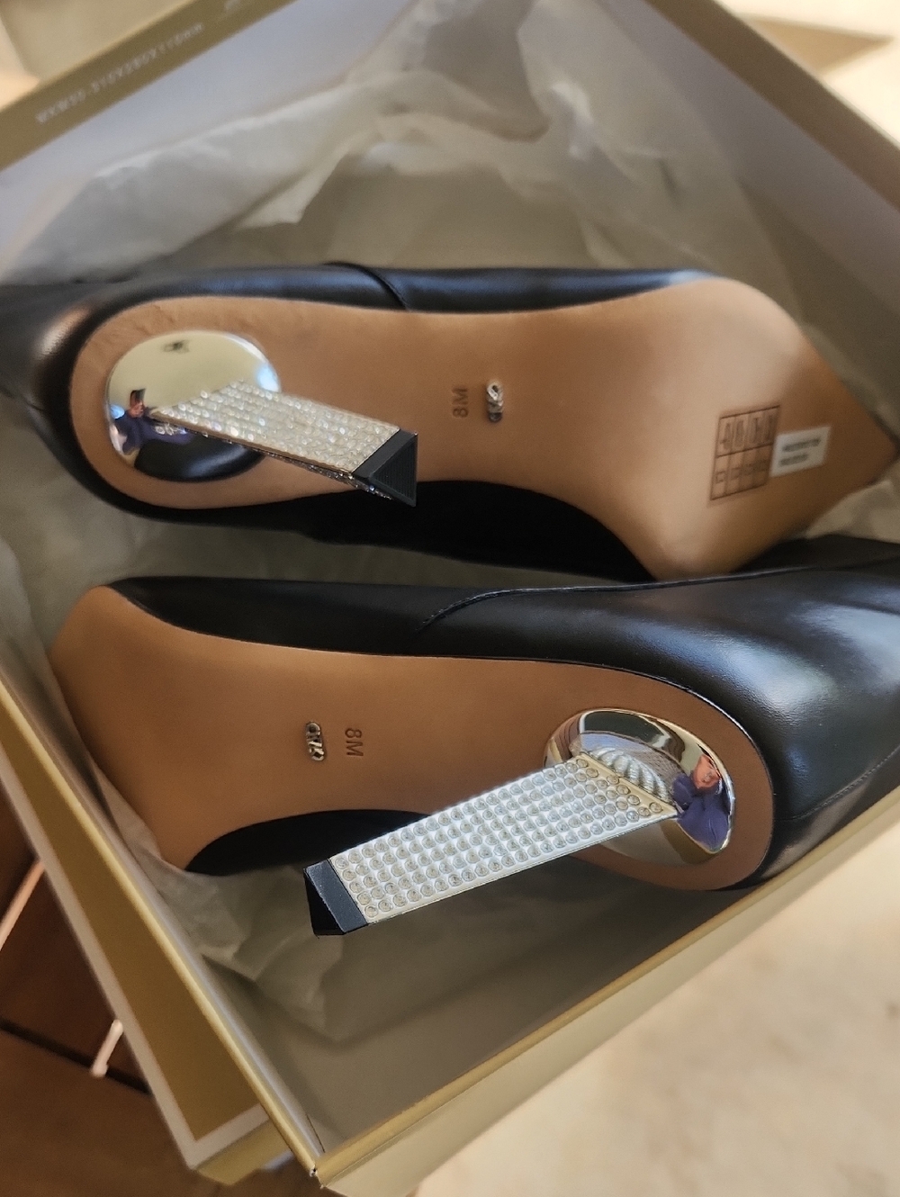 Michael Kors Black Pointed Toe Ankle Booties with Crystal Block Heel - Picture 3 of 4